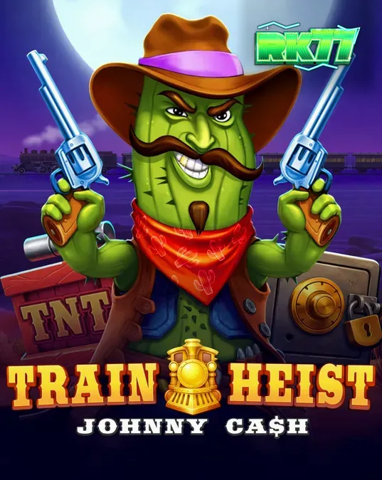 Tampilan visual slot Train Heist Johnny Cash dengan tema koboi dan kereta api
